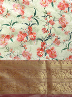 Green Pure Silk Digital Print Floral Saree with Unstitched Blouse - Hiral Fashion