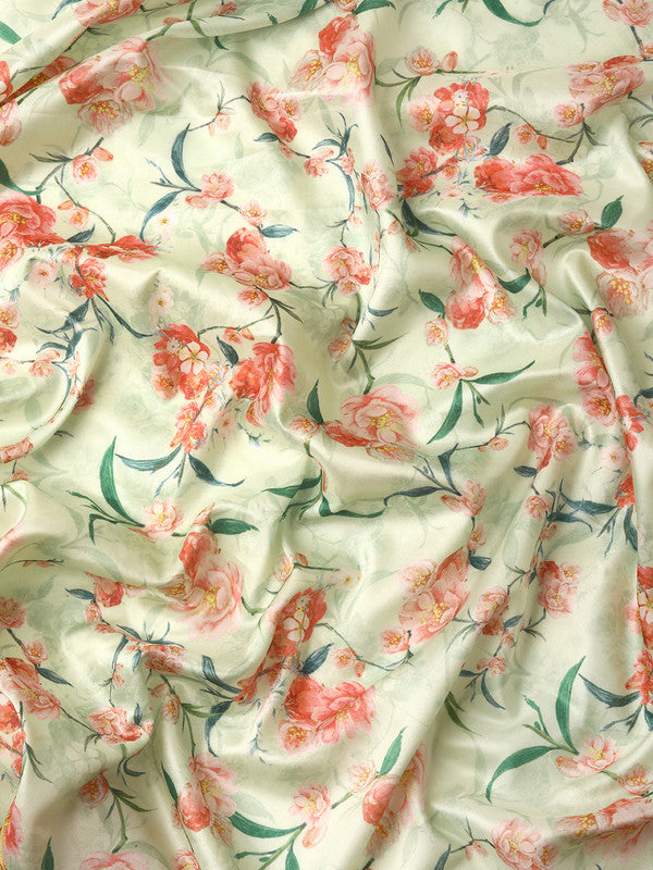 Green Pure Silk Digital Print Floral Saree with Unstitched Blouse - Hiral Fashion