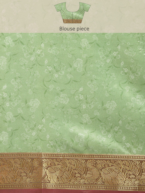 Green Pure Silk Digital Print Floral Saree with Unstitched Blouse - Hiral Fashion