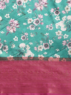 Turquoise Pure Silk Digital Print Floral Saree with Unstitched Blouse - Hiral Fashion