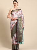Gray Pure Silk Digital Print Floral Saree with Unstitched Blouse - Hiral Fashion