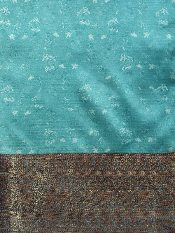 Gray Pure Silk Digital Print Floral Saree with Unstitched Blouse - Hiral Fashion
