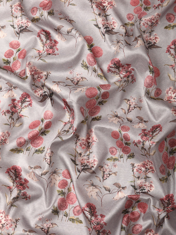 Gray Pure Silk Digital Print Floral Saree with Unstitched Blouse - Hiral Fashion
