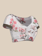 Gray Pure Silk Digital Print Floral Saree with Unstitched Blouse - Hiral Fashion