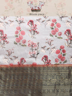 Gray Pure Silk Digital Print Floral Saree with Unstitched Blouse - Hiral Fashion