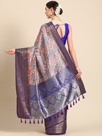 Brown Pure Silk Digital Print Floral Saree with Unstitched Blouse - Hiral Fashion