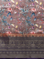 Brown Pure Silk Digital Print Floral Saree with Unstitched Blouse - Hiral Fashion
