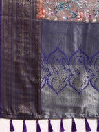 Brown Pure Silk Digital Print Floral Saree with Unstitched Blouse - Hiral Fashion