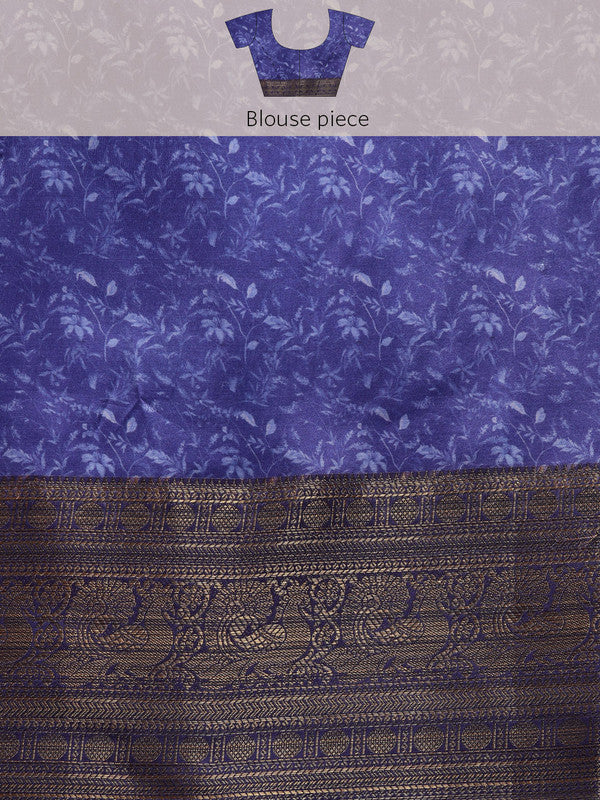 Brown Pure Silk Digital Print Floral Saree with Unstitched Blouse - Hiral Fashion