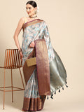 Multicolor Pure Silk Digital Print Floral Saree with Unstitched Blouse - Hiral Fashion