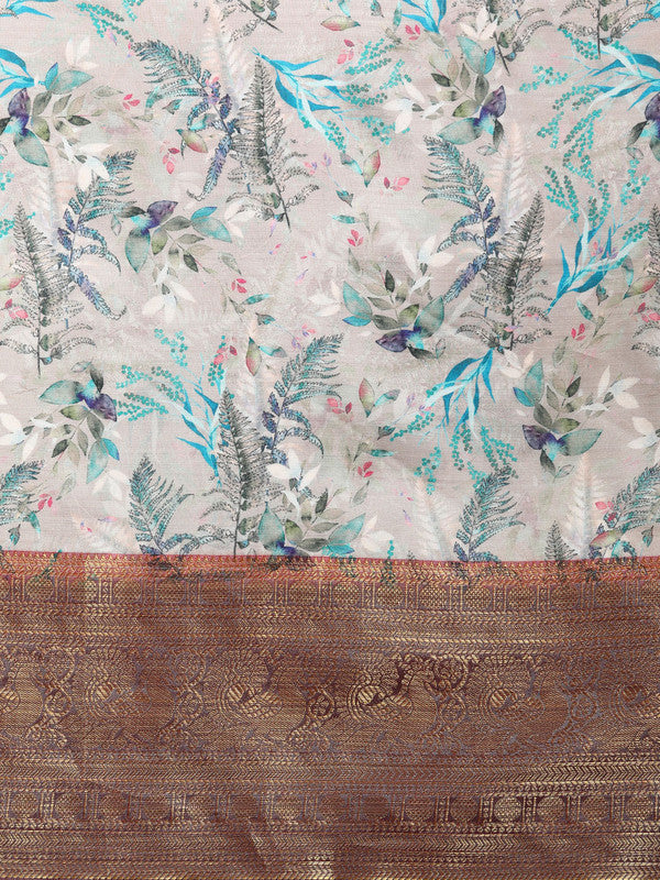 Multicolor Pure Silk Digital Print Floral Saree with Unstitched Blouse - Hiral Fashion