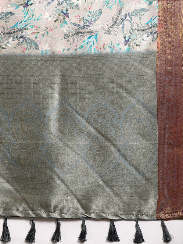 Multicolor Pure Silk Digital Print Floral Saree with Unstitched Blouse - Hiral Fashion