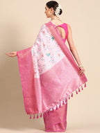 Pink Pure Silk Digital Print Floral Saree with Unstitched Blouse - Hiral Fashion