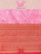 Pink Pure Silk Digital Print Floral Saree with Unstitched Blouse - Hiral Fashion