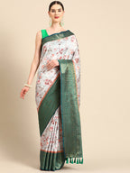 Gray Pure Silk Digital Print Floral Saree with Unstitched Blouse - Hiral Fashion