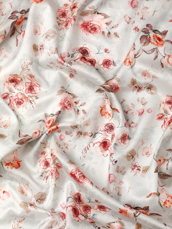 Gray Pure Silk Digital Print Floral Saree with Unstitched Blouse - Hiral Fashion
