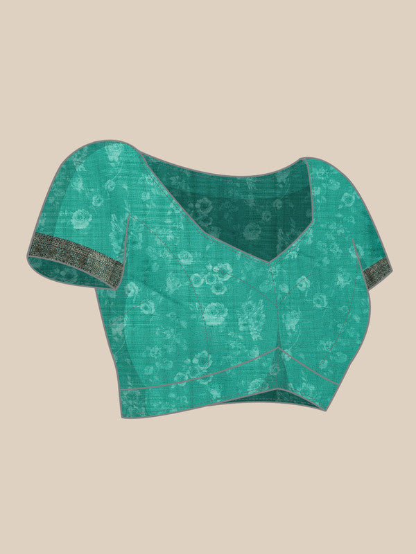 Gray Pure Silk Digital Print Floral Saree with Unstitched Blouse - Hiral Fashion