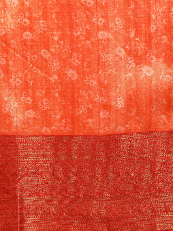Green Pure Silk Digital Print Floral Saree with Unstitched Blouse - Hiral Fashion