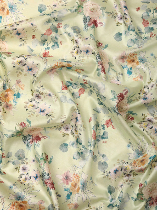 Green Pure Silk Digital Print Floral Saree with Unstitched Blouse - Hiral Fashion