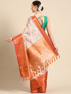 Peach Pure Silk Digital Print Floral Saree with Unstitched Blouse - Hiral Fashion