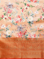 Peach Pure Silk Digital Print Floral Saree with Unstitched Blouse - Hiral Fashion