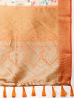 Peach Pure Silk Digital Print Floral Saree with Unstitched Blouse - Hiral Fashion