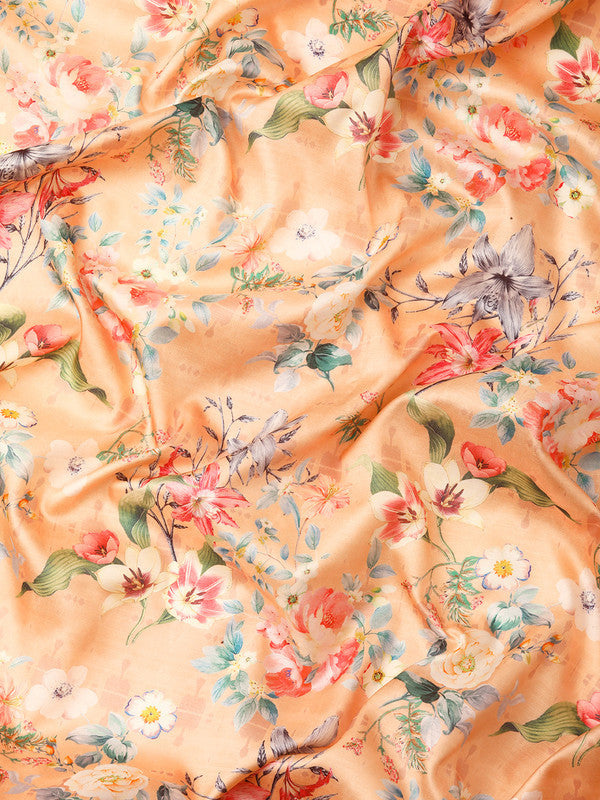 Peach Pure Silk Digital Print Floral Saree with Unstitched Blouse - Hiral Fashion