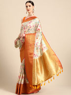 Multicolor Pure Silk Digital Print Floral Saree with Unstitched Blouse - Hiral Fashion