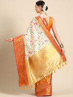 Multicolor Pure Silk Digital Print Floral Saree with Unstitched Blouse - Hiral Fashion