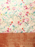 Multicolor Pure Silk Digital Print Floral Saree with Unstitched Blouse - Hiral Fashion