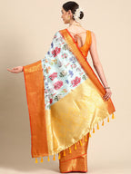 Sky Blue Pure Silk Digital Print Floral Saree with Unstitched Blouse - Hiral Fashion