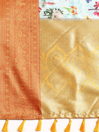 Sky Blue Pure Silk Digital Print Floral Saree with Unstitched Blouse - Hiral Fashion