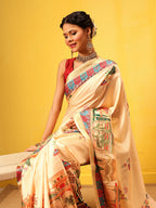 Hiral Fashion Beige Banarasi Art Silk Abstract Digital Printed Saree