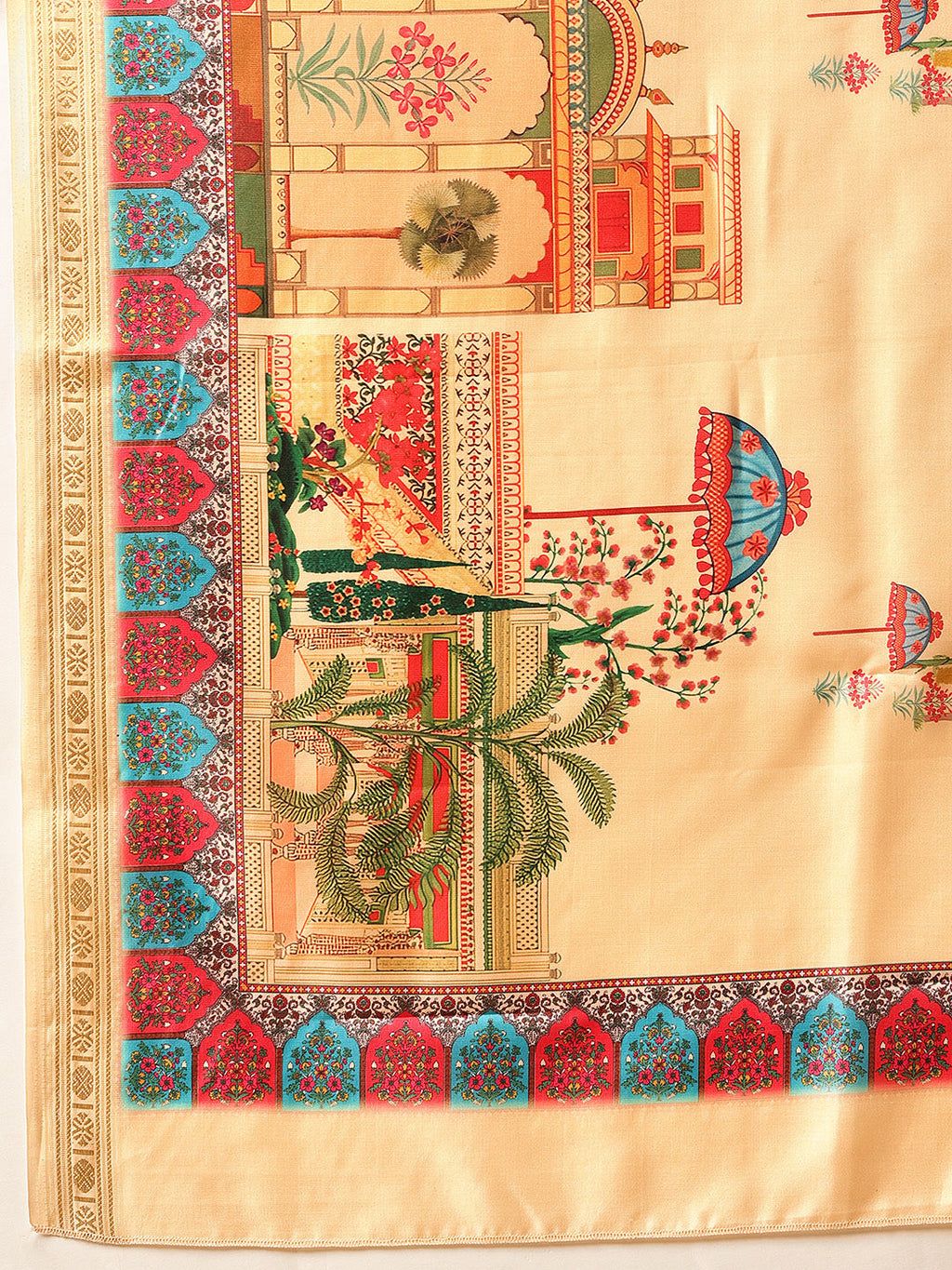 Hiral Fashion Beige Banarasi Art Silk Abstract Digital Printed Saree