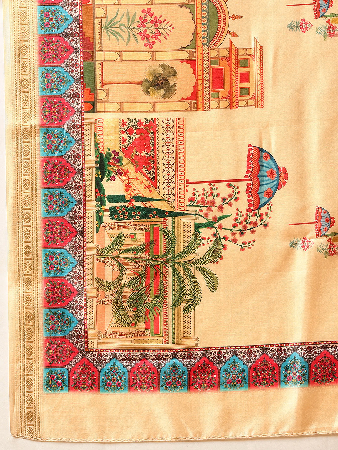 Hiral Fashion Beige Banarasi Art Silk Abstract Digital Printed Saree