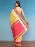 Mustard Tusser Silk Digital Print Solid Saree with Unstitched Blouse - Hiral Fashion