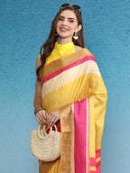 Mustard Tusser Silk Digital Print Solid Saree with Unstitched Blouse - Hiral Fashion