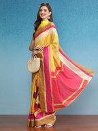 Mustard Tusser Silk Digital Print Solid Saree with Unstitched Blouse - Hiral Fashion