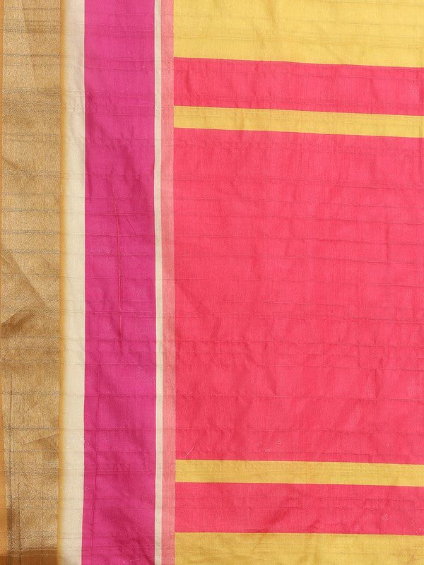 Mustard Tusser Silk Digital Print Solid Saree with Unstitched Blouse - Hiral Fashion
