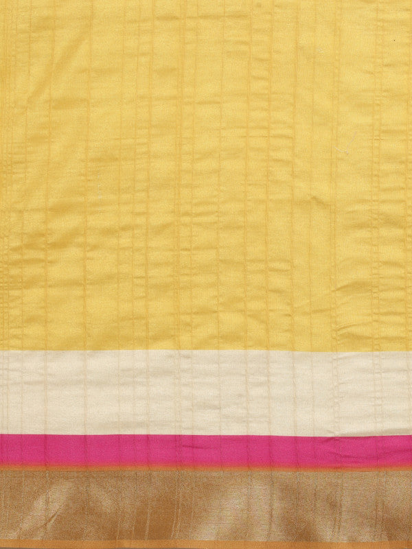 Mustard Tusser Silk Digital Print Solid Saree with Unstitched Blouse - Hiral Fashion