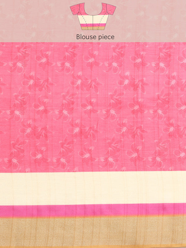 Mustard Tusser Silk Digital Print Solid Saree with Unstitched Blouse - Hiral Fashion