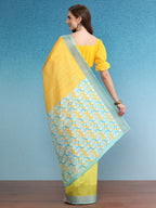Multicolor Tusser Silk Digital Print Solid Saree with Unstitched Blouse - Hiral Fashion