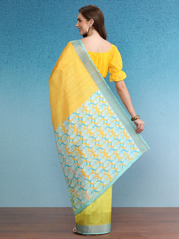 Multicolor Tusser Silk Digital Print Solid Saree with Unstitched Blouse - Hiral Fashion
