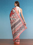 Multicolor Tusser Silk Digital Print Abstract Saree with Unstitched Blouse - Hiral Fashion