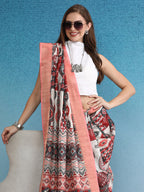 Multicolor Tusser Silk Digital Print Abstract Saree with Unstitched Blouse - Hiral Fashion