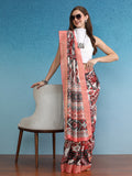 Multicolor Tusser Silk Digital Print Abstract Saree with Unstitched Blouse - Hiral Fashion