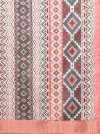 Multicolor Tusser Silk Digital Print Abstract Saree with Unstitched Blouse - Hiral Fashion