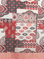 Multicolor Tusser Silk Digital Print Abstract Saree with Unstitched Blouse - Hiral Fashion