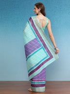 Purple Tusser Silk Digital Print Striped Saree with Unstitched Blouse - Hiral Fashion