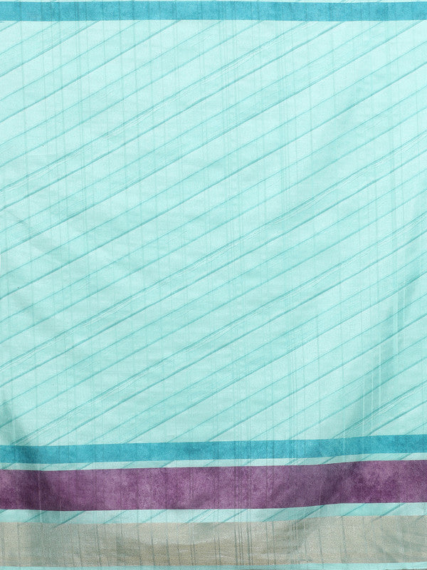 Purple Tusser Silk Digital Print Striped Saree with Unstitched Blouse - Hiral Fashion